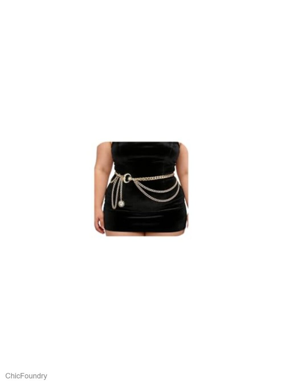 Gold Waist Chain Belt with Moon & Butterfly Rhinestone Layered Design | Women's